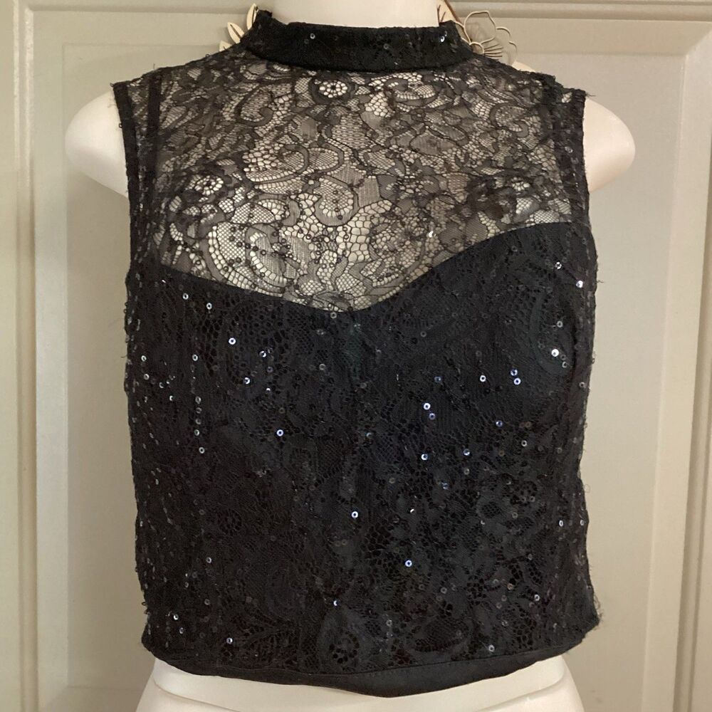 Crop Top City Triangles Sequin & Lace Party Concert Celebrate Shirt Jr. Size 13